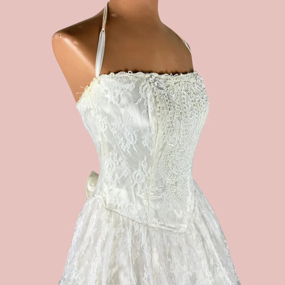 Vintage Scott McClintock 80s Strapless White Lace Wedding Dress Set 1950s style - Picture 3 of 16